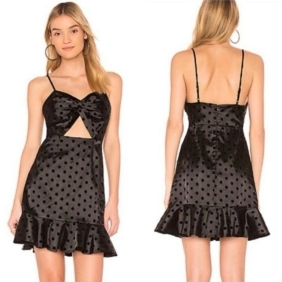 BY THE WAY Revolve Black Mini Dress Velvet Polka Dot Twist Front Size XXS - Picture 2 of 15